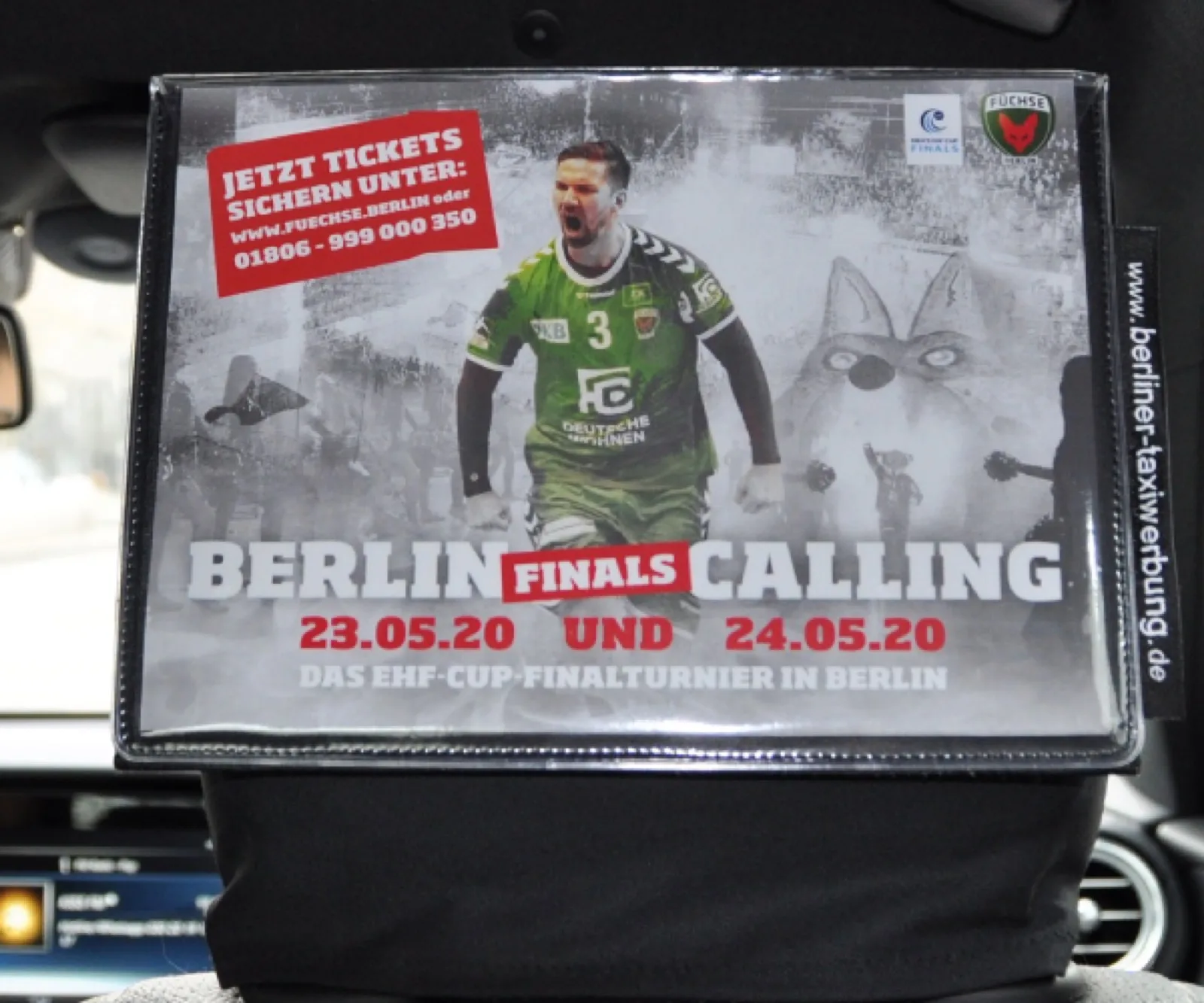 Fuechse Berlin headrest ad for the EHF Cup