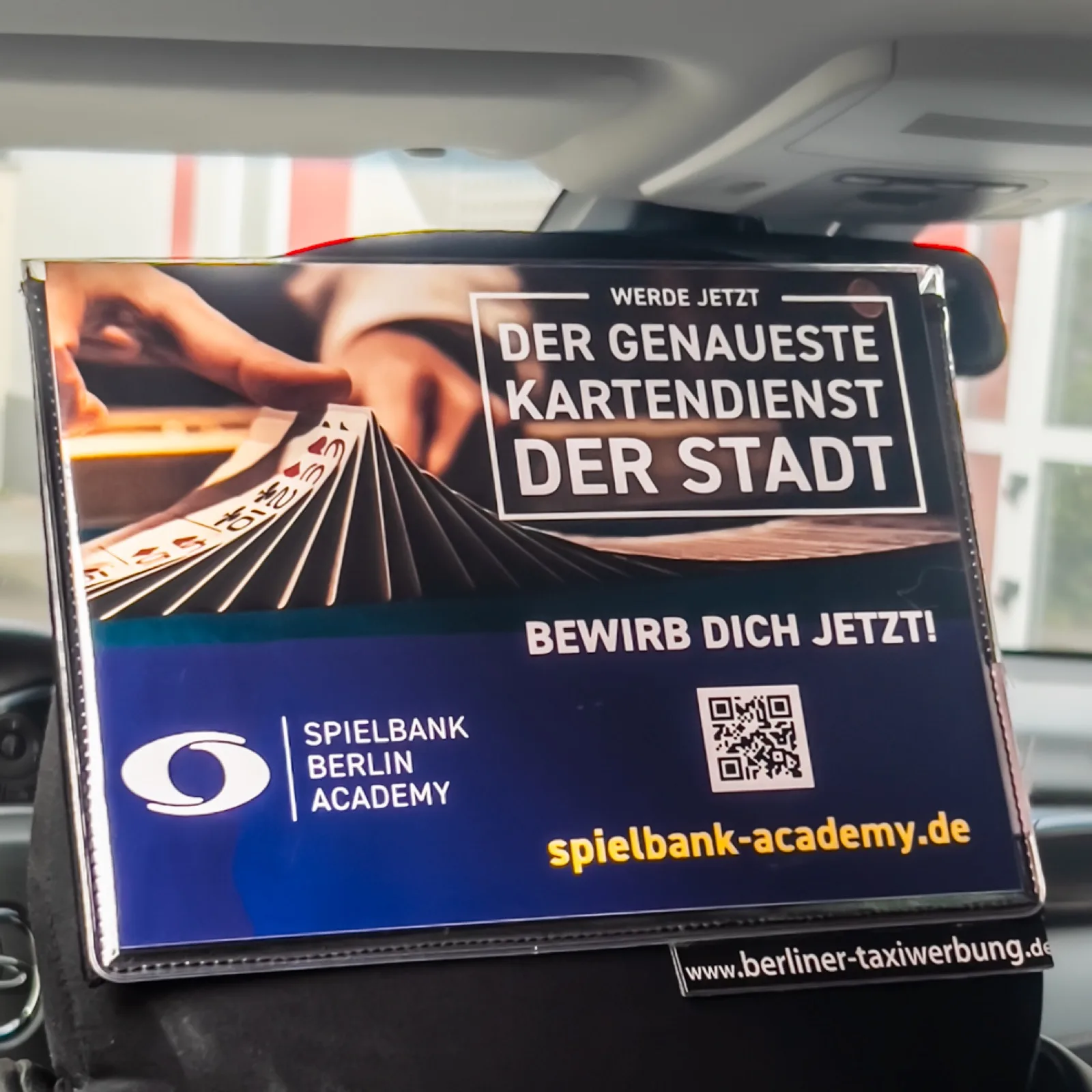 Spielbank Berlin Academy headrest ad with QR code
